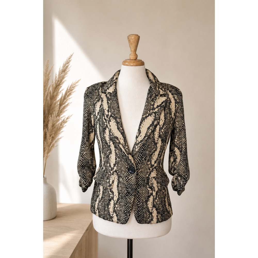 Frank Lyman Montréal Snakeskin Print Stretch Blazer Jacket Size 8 Made in Canada